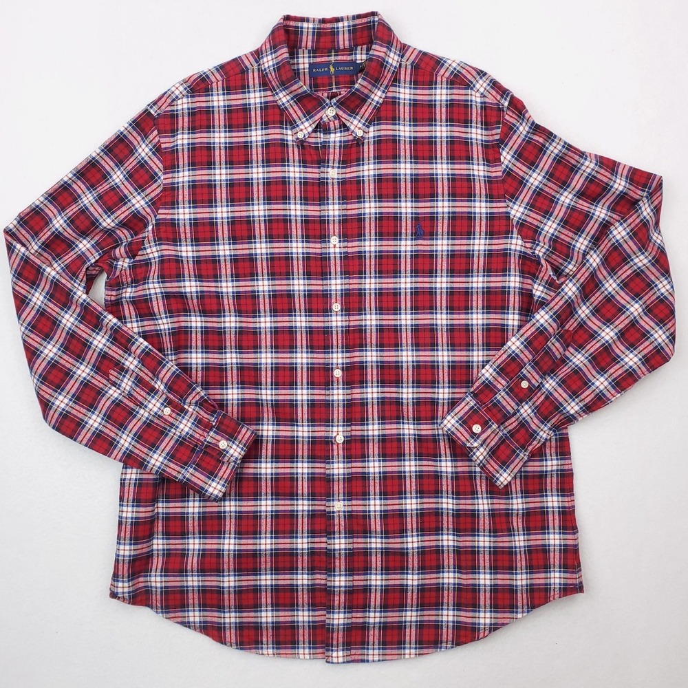 Ralph Lauren Shirt Mens Extra Large Red Plaid Flannel Button Down Relaxed Tartan